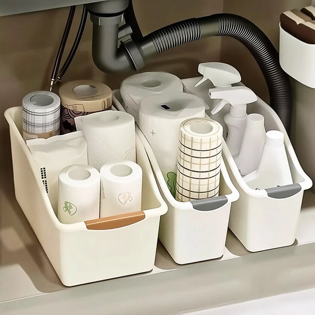 2/3pcs Plastic Under Sink Organizer with Wheels, Bottle Organization Bins Kitchen Cabinet Organizers Plastic Basket for Under