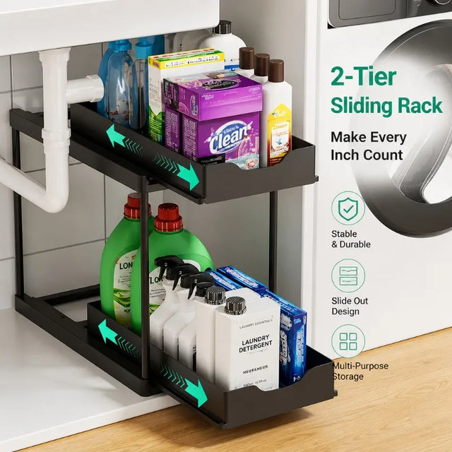 2-Tier Pull Out Under Sink Storage Rack Multifunctional Drawer Organizer | Hrs Haven
