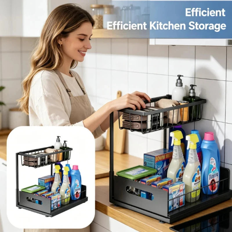 Expandable 2-Tier Pull-Out Under Sink Storage Organizer