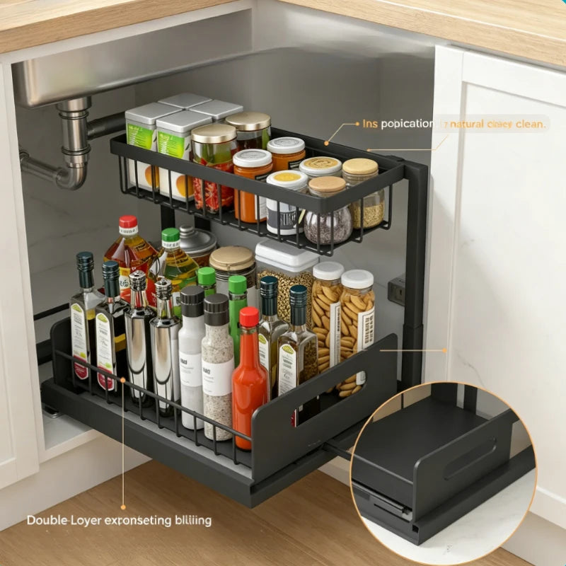 Expandable 2-Tier Pull-Out Under Sink Storage Organizer