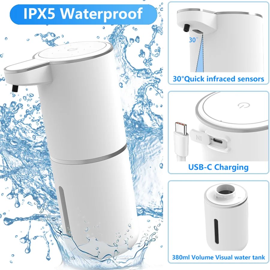 380ML Touchless Tabletop Or Wall-Mounted  4-Levels Adjustable Foam/Liquid Automatic Smart Sense Soap Dispenser Hand Wash Machine