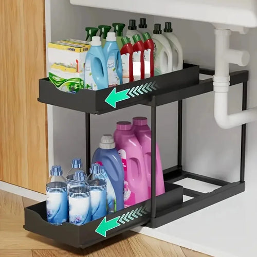 2-Tier Pull Out Under Sink Storage Rack Multifunctional Drawer Organizer | Hrs Haven
