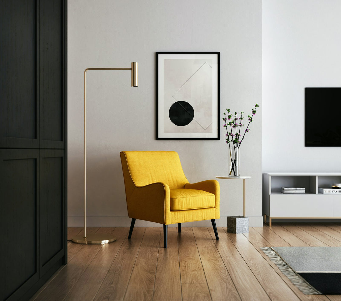 Bright minimalist living space — clean and organized home